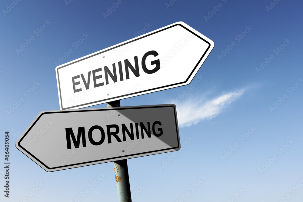 Evening and Morning directions. Opposite traffic sign. Evening and Morning directions. Opposite traffic sign.
