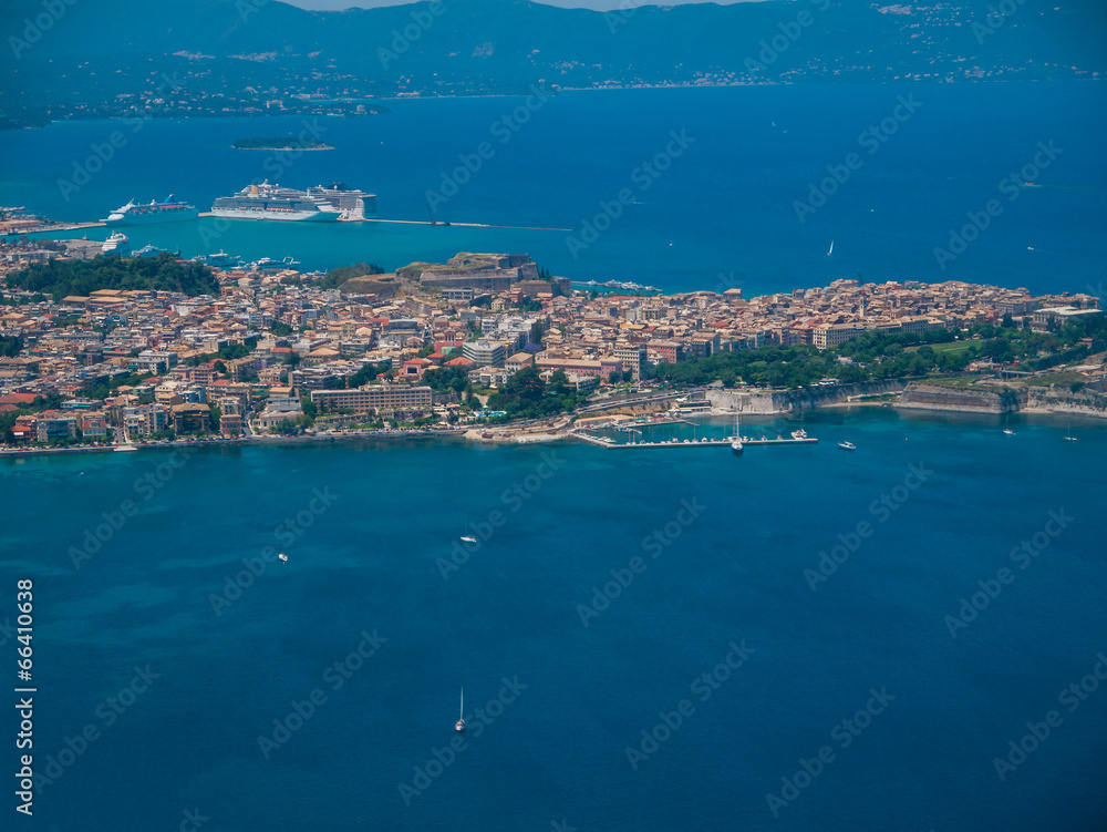 Aerial view of Corfu town in Kerkyra Greece