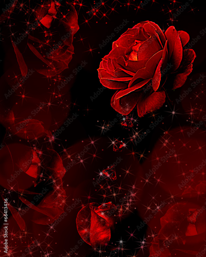 Naklejka premium Red roses dripping crystals