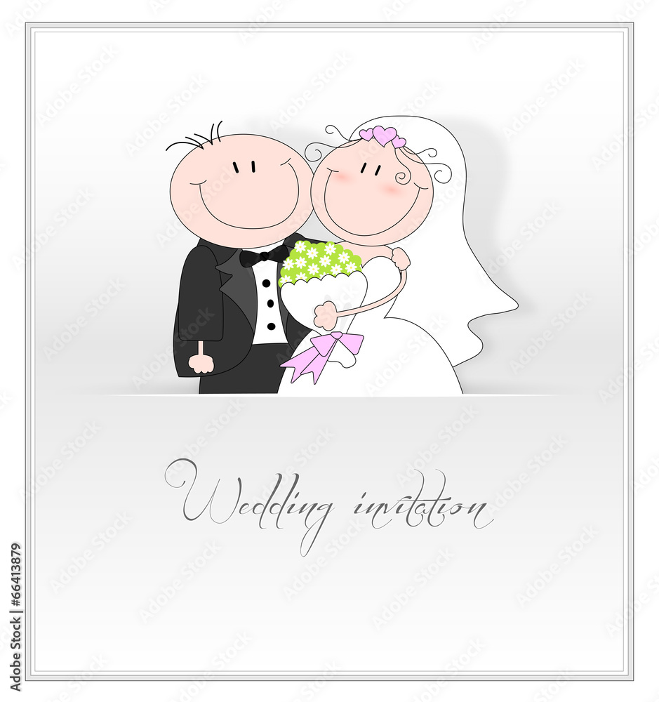 wedding card with cartoon groom and bride