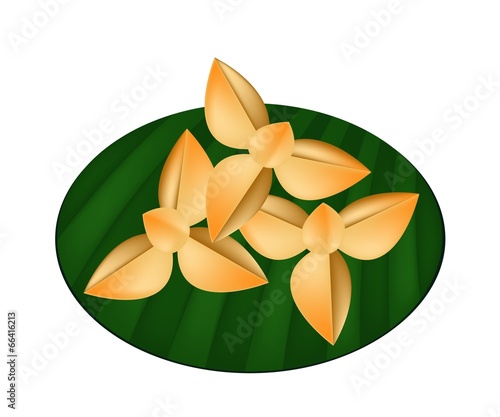 Delicious Thai Shortbread Cookies on Green Banana Leaf