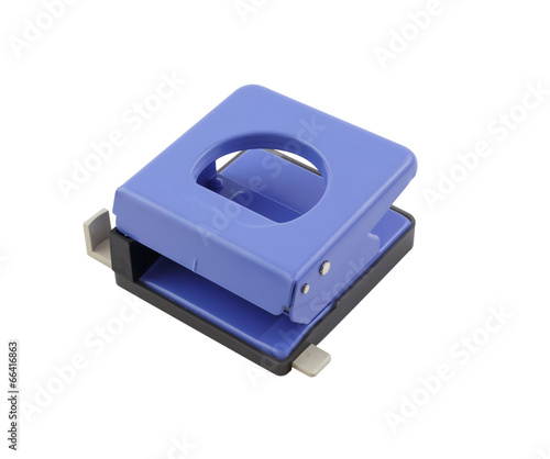 blue office paper hole puncher isolated on white background