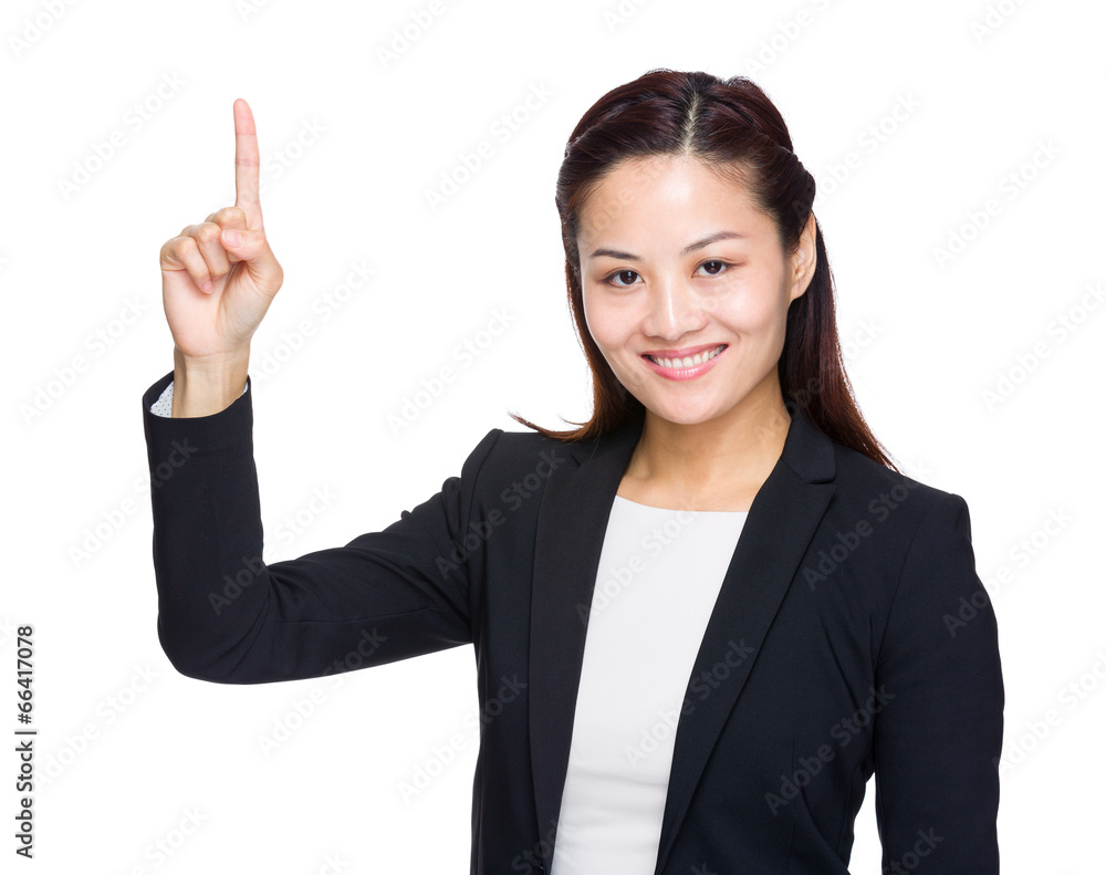 Asian business woman finger point up Asian business woman finger point up