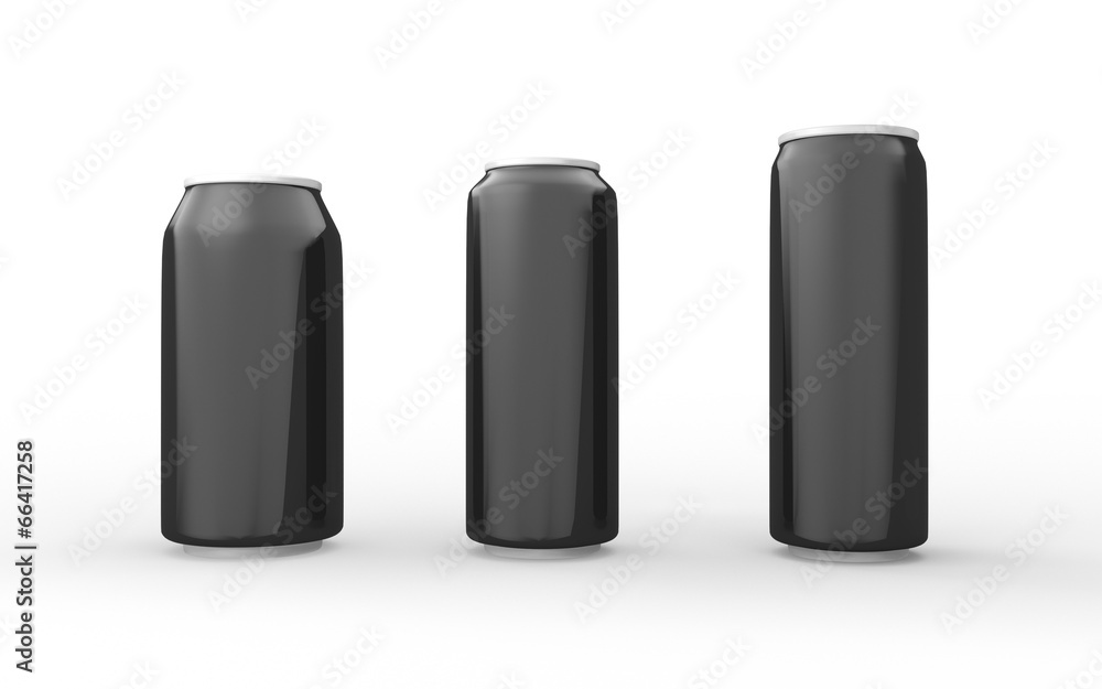 Set of black aluminum cans isolated on white with clipping path Set of black aluminum cans isolated on white with clipping path