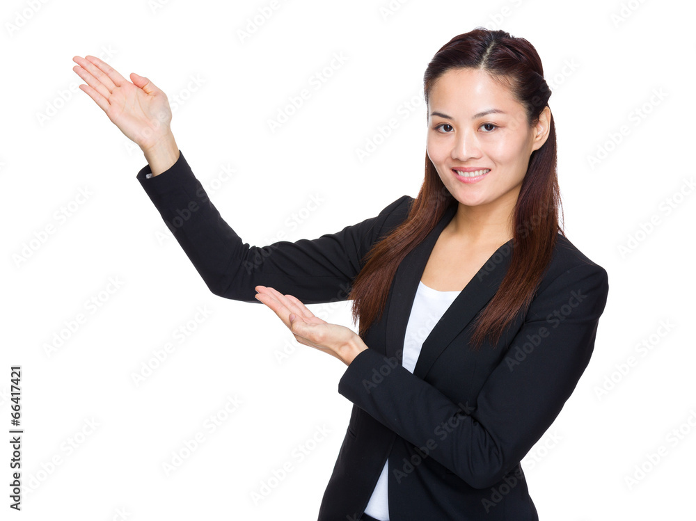 Asian business woman with two hand showing Asian business woman with two hand showing
