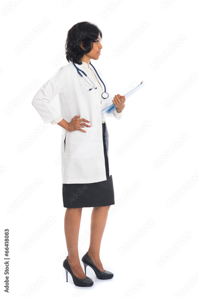 indian female doctor full body side view on white background indian female doctor full body side view on white background