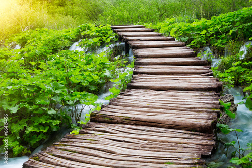 Beautiful pathway and stream. Plitvice lakes, Croatia
