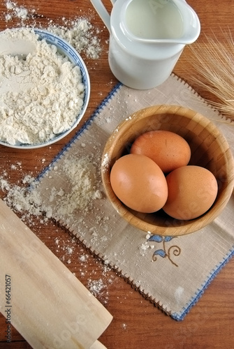 flour, eggs and milk