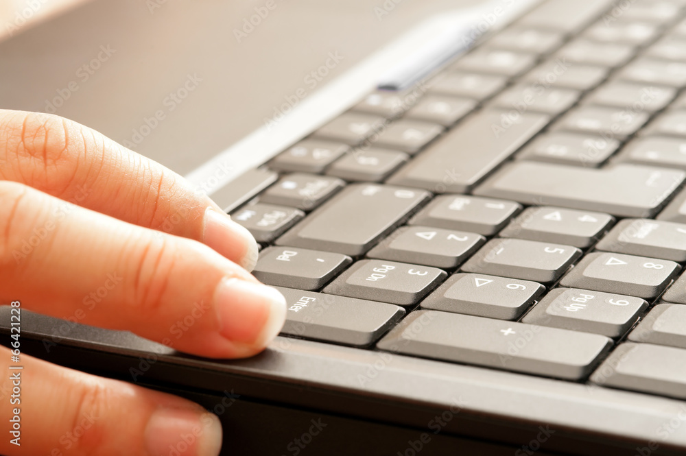 Woman hand typing on the notebook Woman hand typing on the notebook