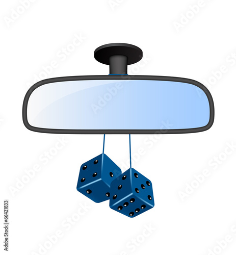 Car mirror with pair of blue dices