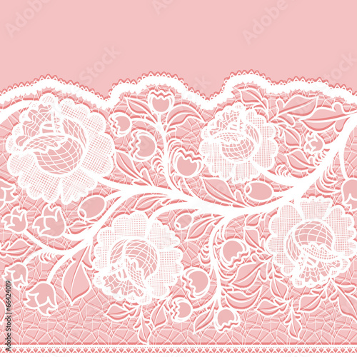 Seamless horizontal lace ribbon with unusual floral pattern.