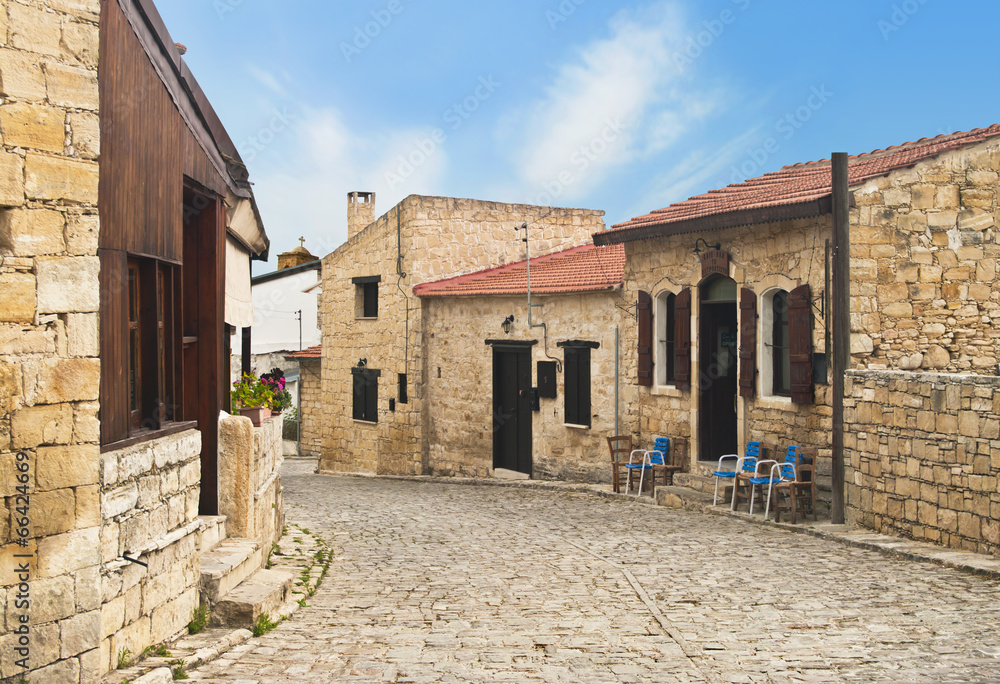 cobblestone street of wine village in Cyprus