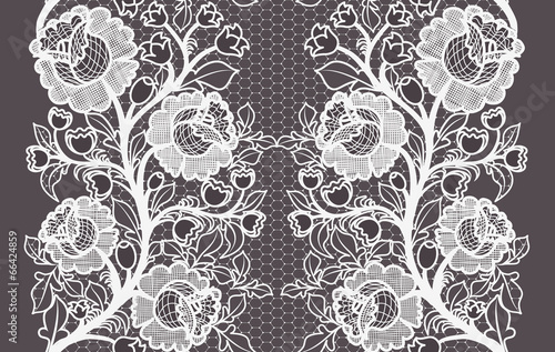 Wide seamless white lace ribbon with roses.