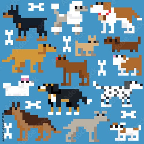 Seamless retro pixel dog pattern