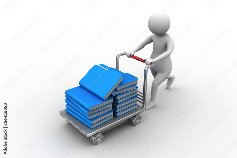 3d man carrying the file in trolley 3d man carrying the file in trolley