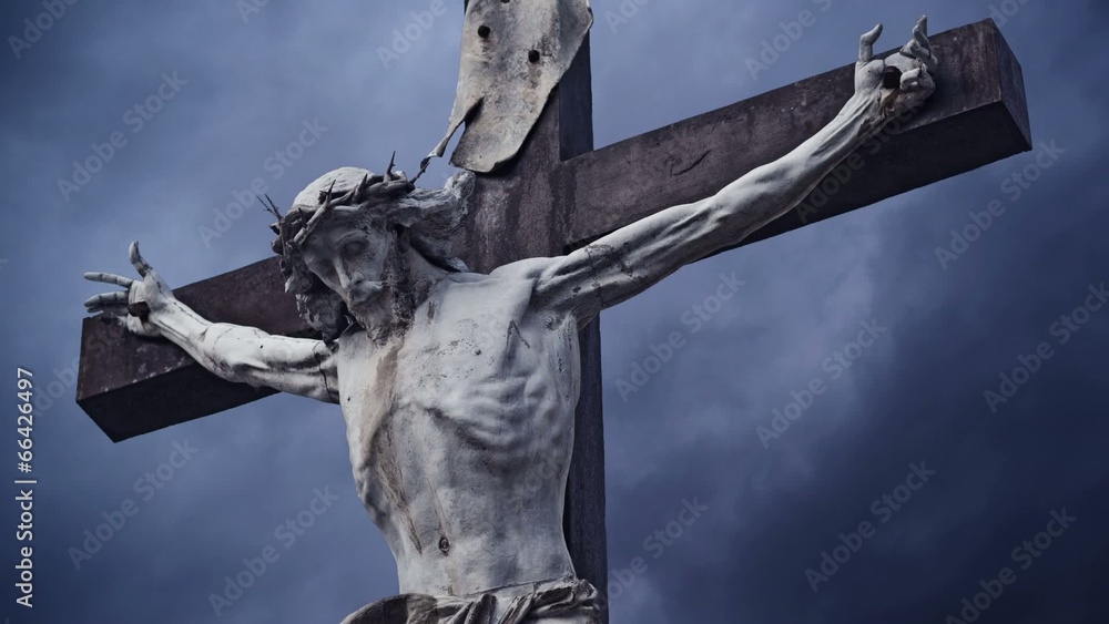 Crucifixion. Christian cross with crucified Jesus Christ statue Stock ...