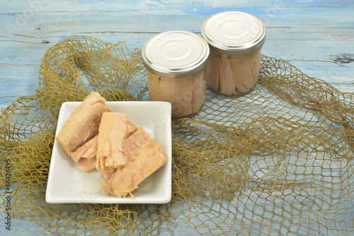 Albacore in olive oil glass jar photo