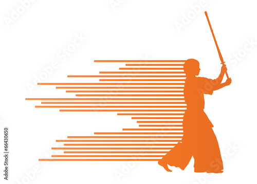 Active japanese Kendo sword martial arts fighter vector backgrou