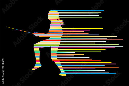 Sword fighters active young woman fencing sport silhouettes vect
