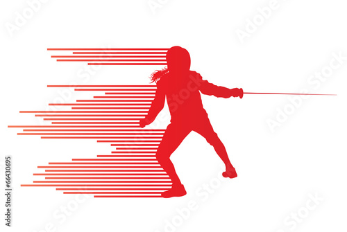 Sword fighters active young woman fencing sport silhouettes vect