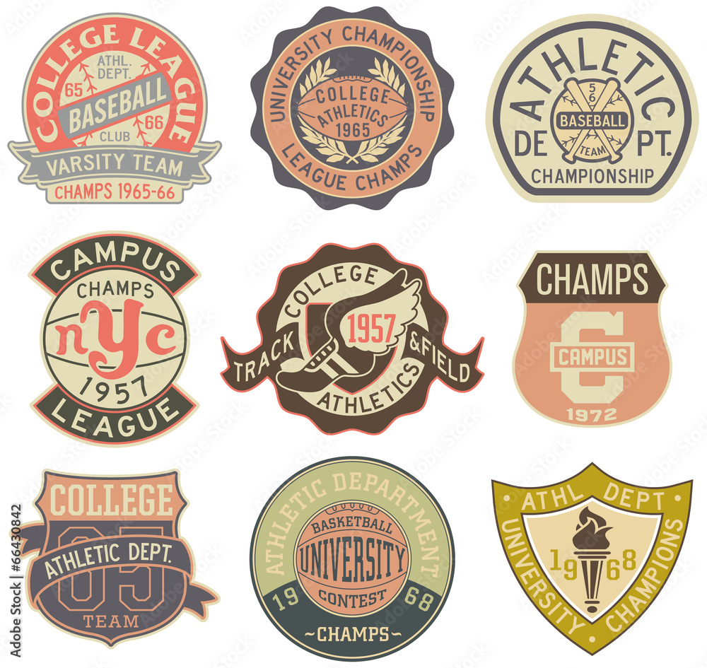 Old style sporting badges  on white background