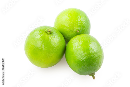 Three lime on white background