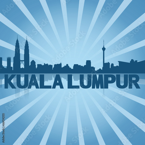 Canvas Print Kuala Lumpur skyline reflected with blue sunburst illustration