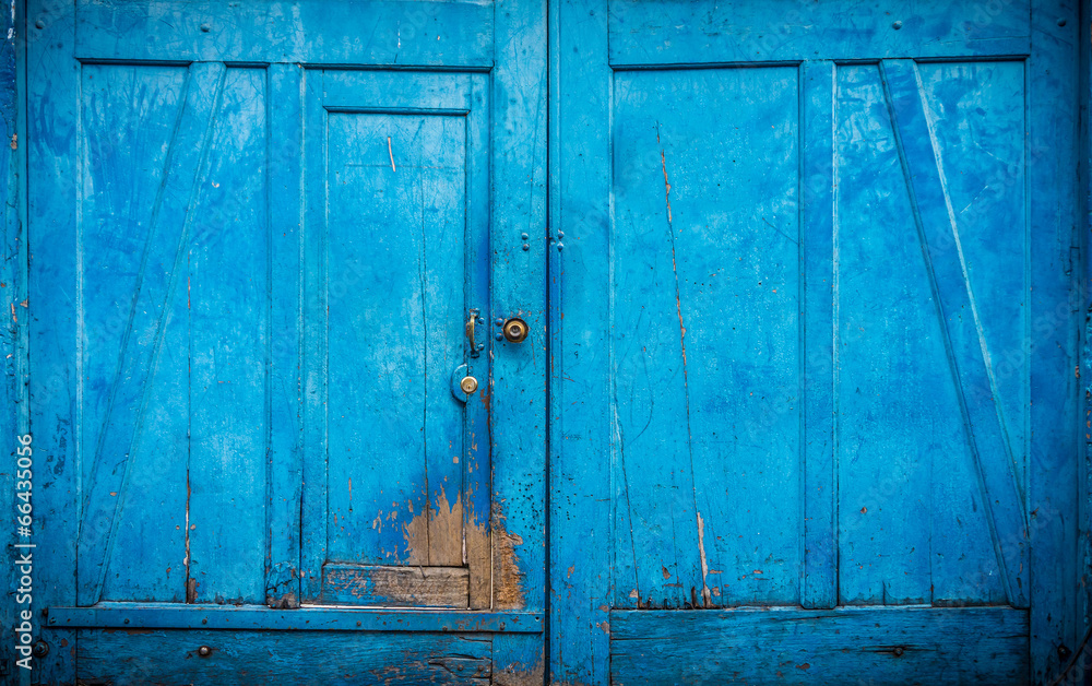 Blue old wooden doors
