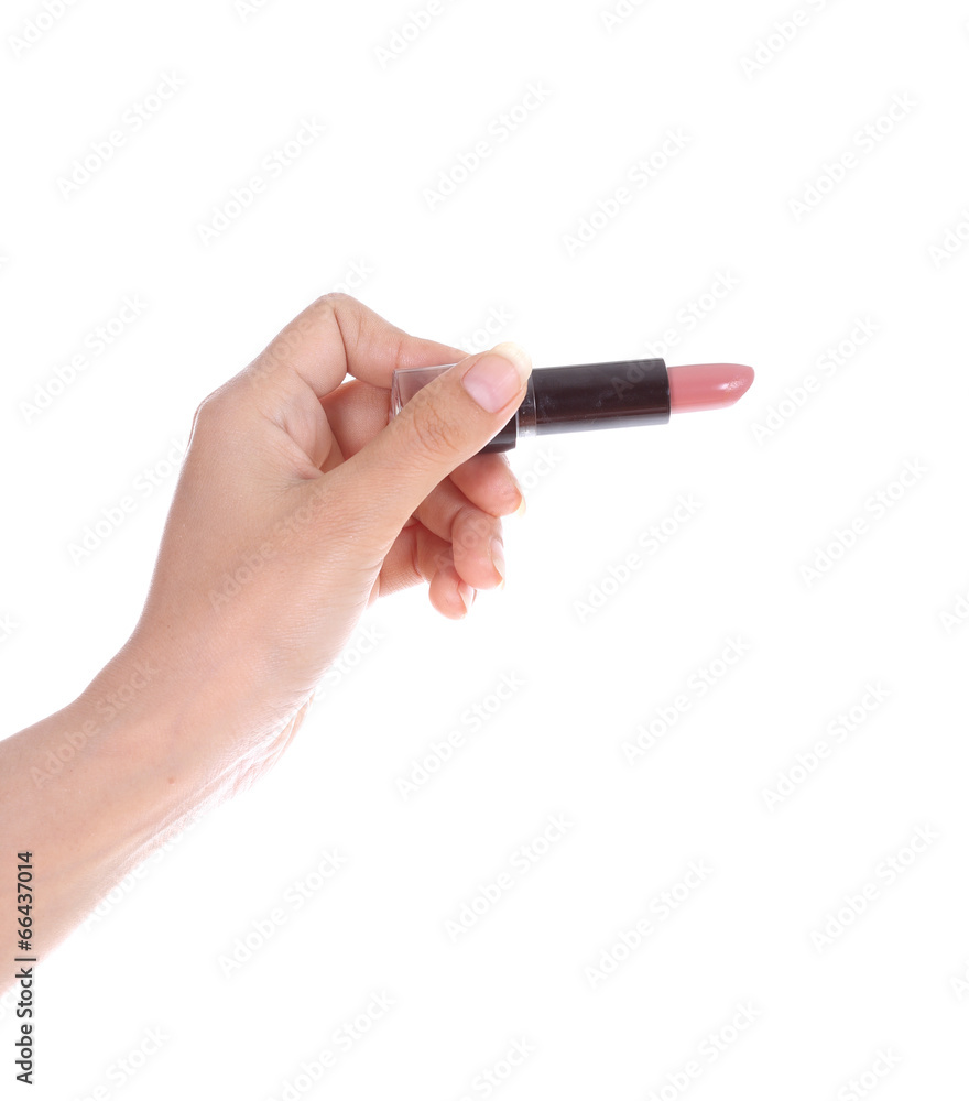 hand with lipstick isolated on white hand with lipstick isolated on white