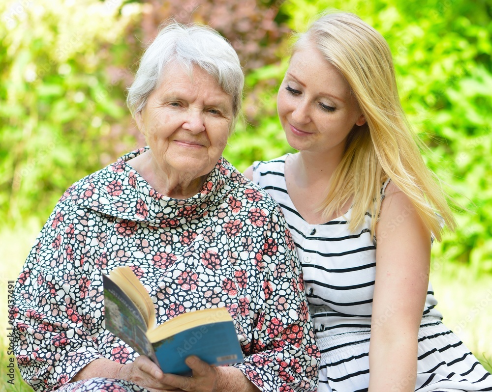 Grandmother and granddaughter. Happy family.