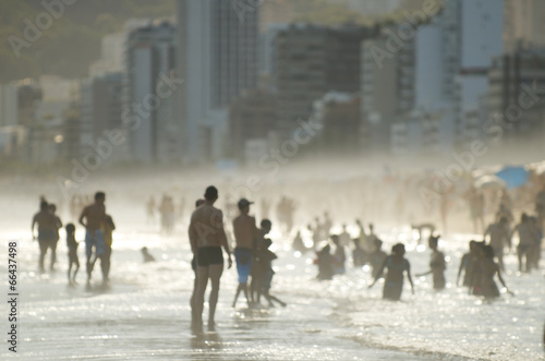 Silhouettes of Carioca Brazilians Standing Ipanema Beach Sunset