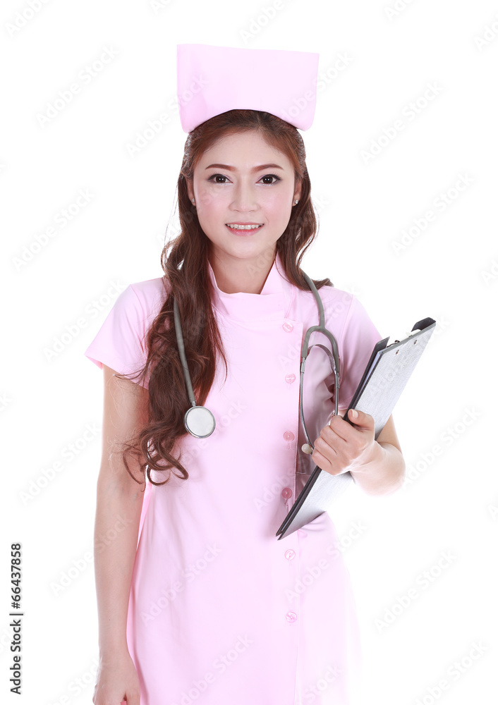 female nurse with medical report female nurse with medical report