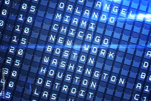 Blue departures board for major usa cities