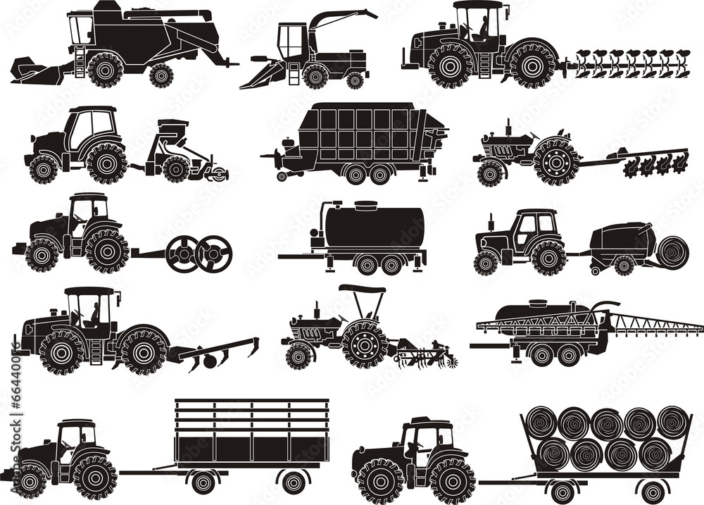 Fototapeta premium agricultural machine silhouettes set