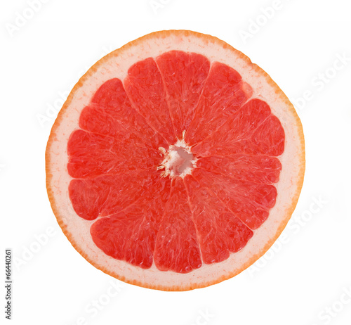 slice of ripe orange grapefruit, isolated on white background