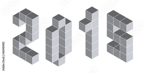 2015 digits from isometric cubes. Pseudo three dimensional