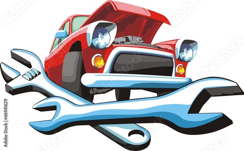 two wrenches on a car with open hood