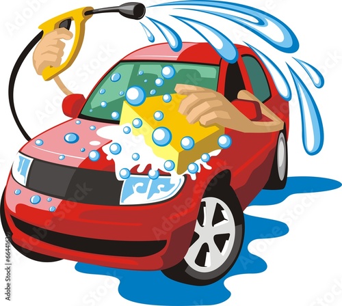 car washing sign with sponge and hose