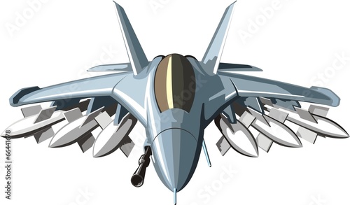 military combat jet with many weapons missiles and gun