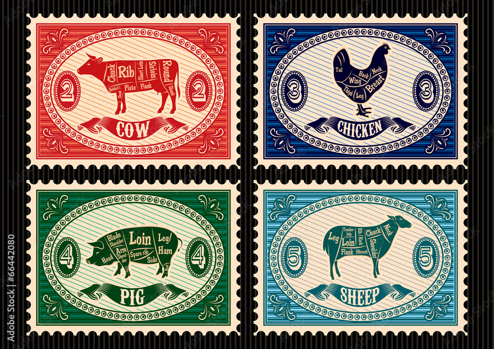 Obraz premium set of postage stamps with pets