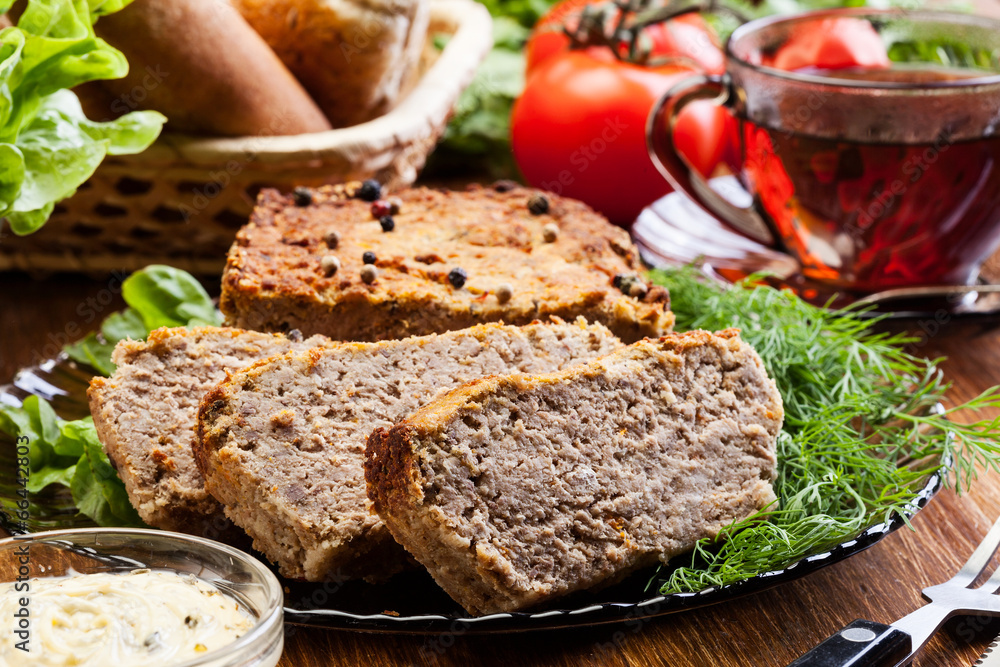 Traditional delicious meat pate with vegetables Traditional delicious meat pate with vegetables