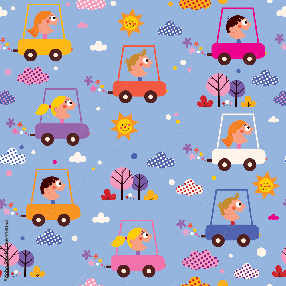 cute kids driving cars pattern cute kids driving cars pattern