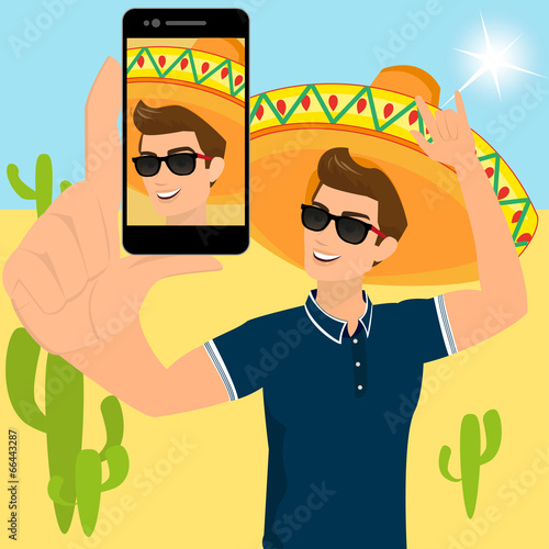 Selfie of funny guy wearing a sombrero
