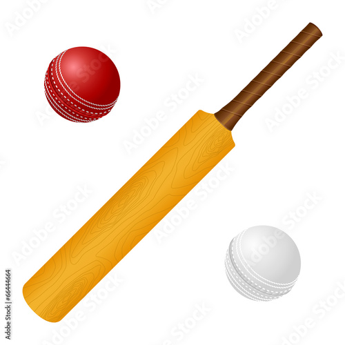 Vector illustration with cricket bat and red, white ball