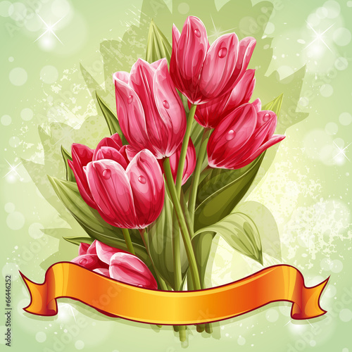 Fototapeta Naklejka Na Ścianę i Meble -  Image of a bouquet of flowers of pink tulips