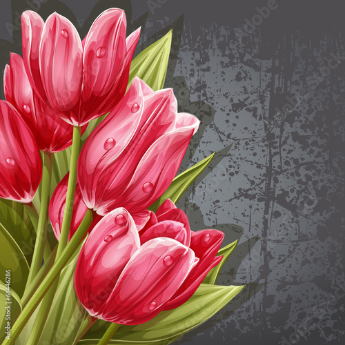 Fototapeta Naklejka Na Ścianę i Meble -  Preview background bouquet of pink tulips for your text
