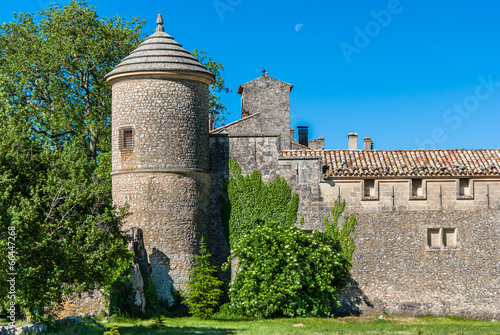 Castle of Javon with its round tower in France. photo