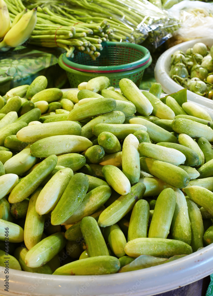 close up asian cucumber in market close up asian cucumber in market