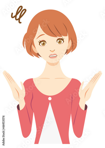 お手上げ　ショートカットのお姉さん