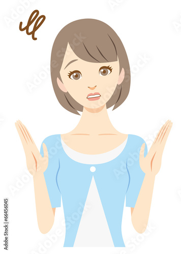 ショートヘアのお姉さん　お手上げ